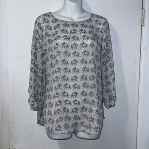 PIXLEY STITCH FIX Gray Elephants Semi Sheer 3/4 Sleeve Blouse-M
